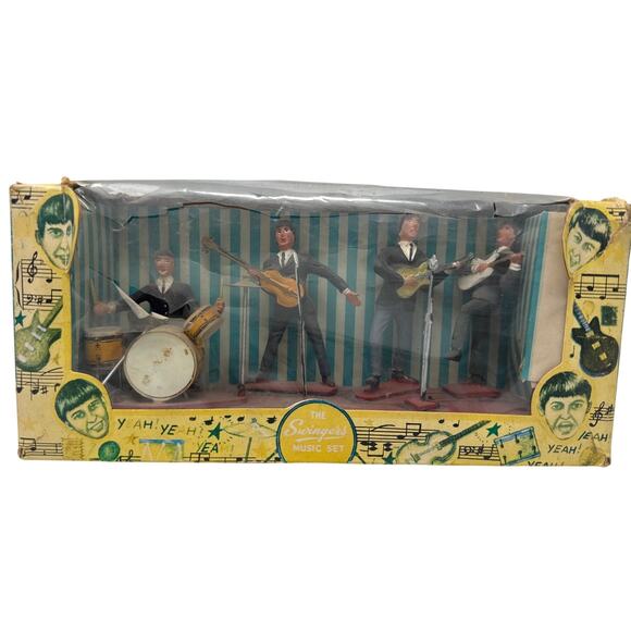 Vintage Swingers Music Set Beatles Style Band Figures Hong Kong w/ Box 1960s - Picture 2 of 16